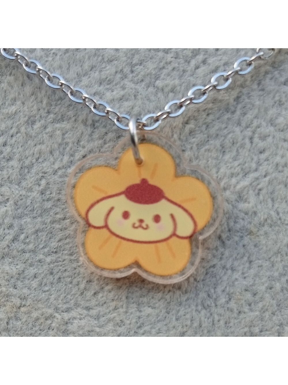 2/$10 Sanrio Pompompurin Flower Acrylic Charm Necklace Stainless Steel